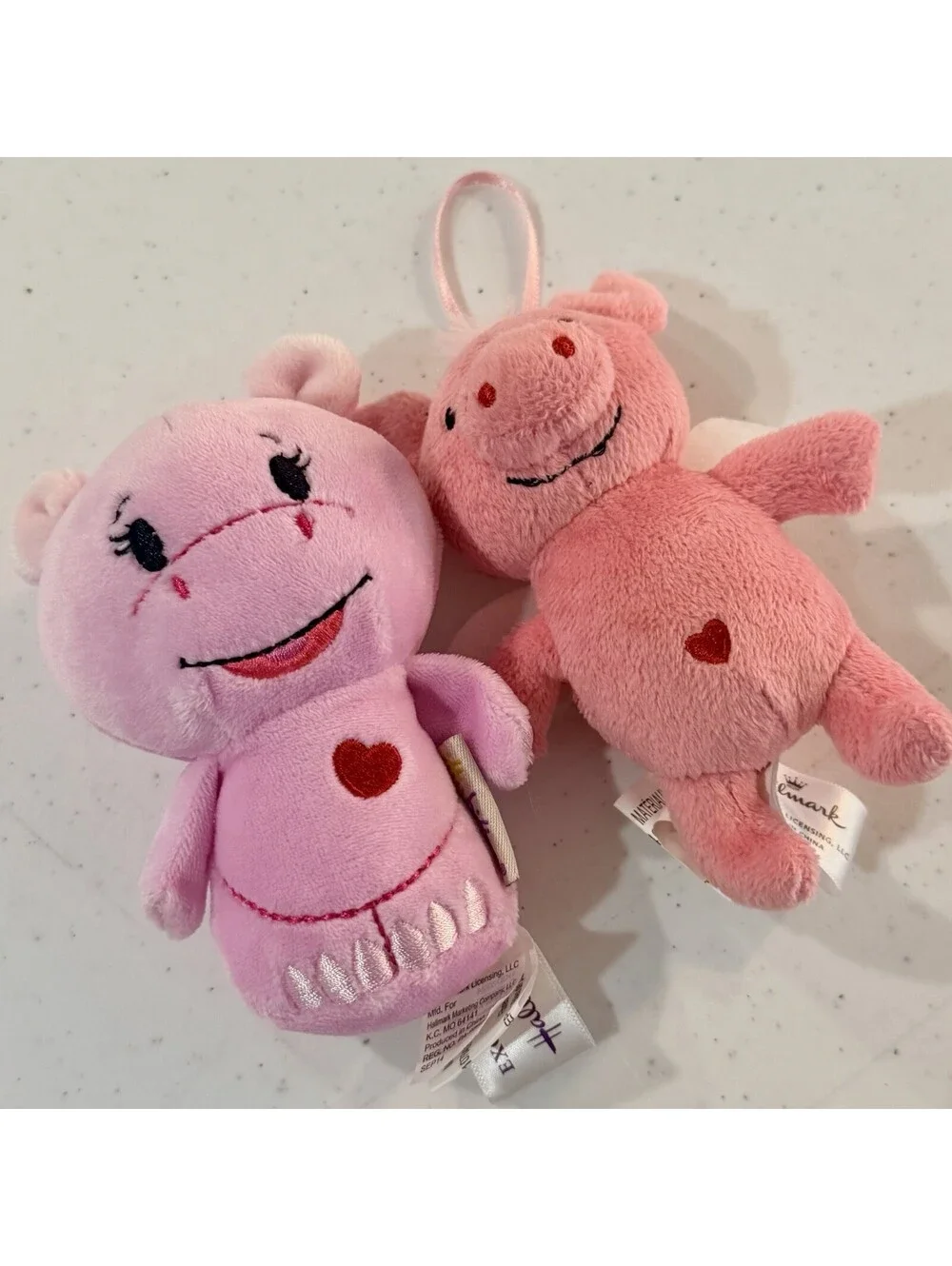 Hallmark Itty Bittys Lot Of 2 - Pink Hippo ❤️ Cupid Pig Plush 🐷 🦛